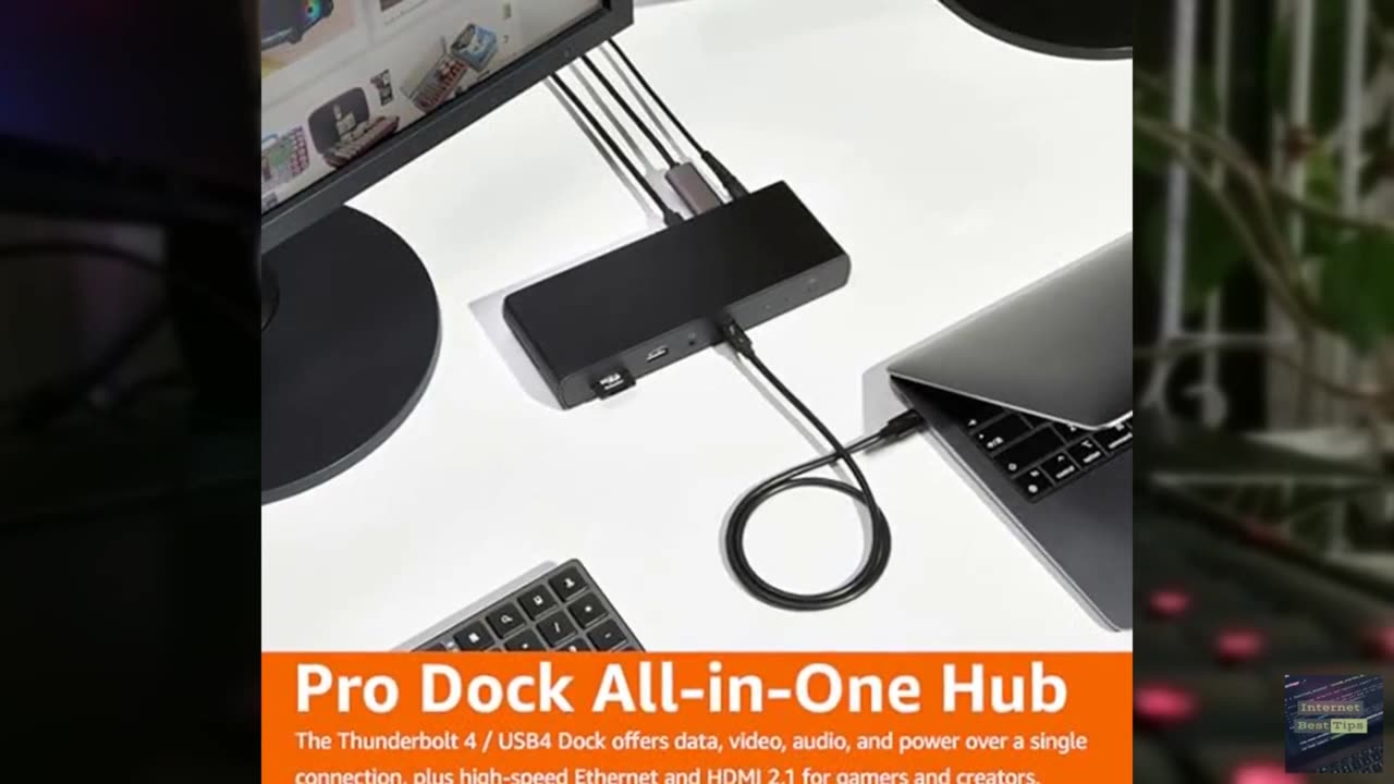 Amazon Basics Thunderbolt4/USB4 Pro Docking Station,2xTBT4,1xHDMI2.1,3xUSB A 3.1