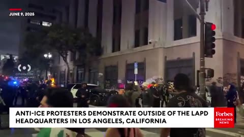 Anti-ICE Protesters Demonstrate Outside Of The LAPD Headquarters In Los Angeles, California