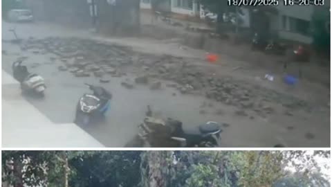 CCTV Captures Car’s Narrow Escape as CRPF Wall Collapses in Rains