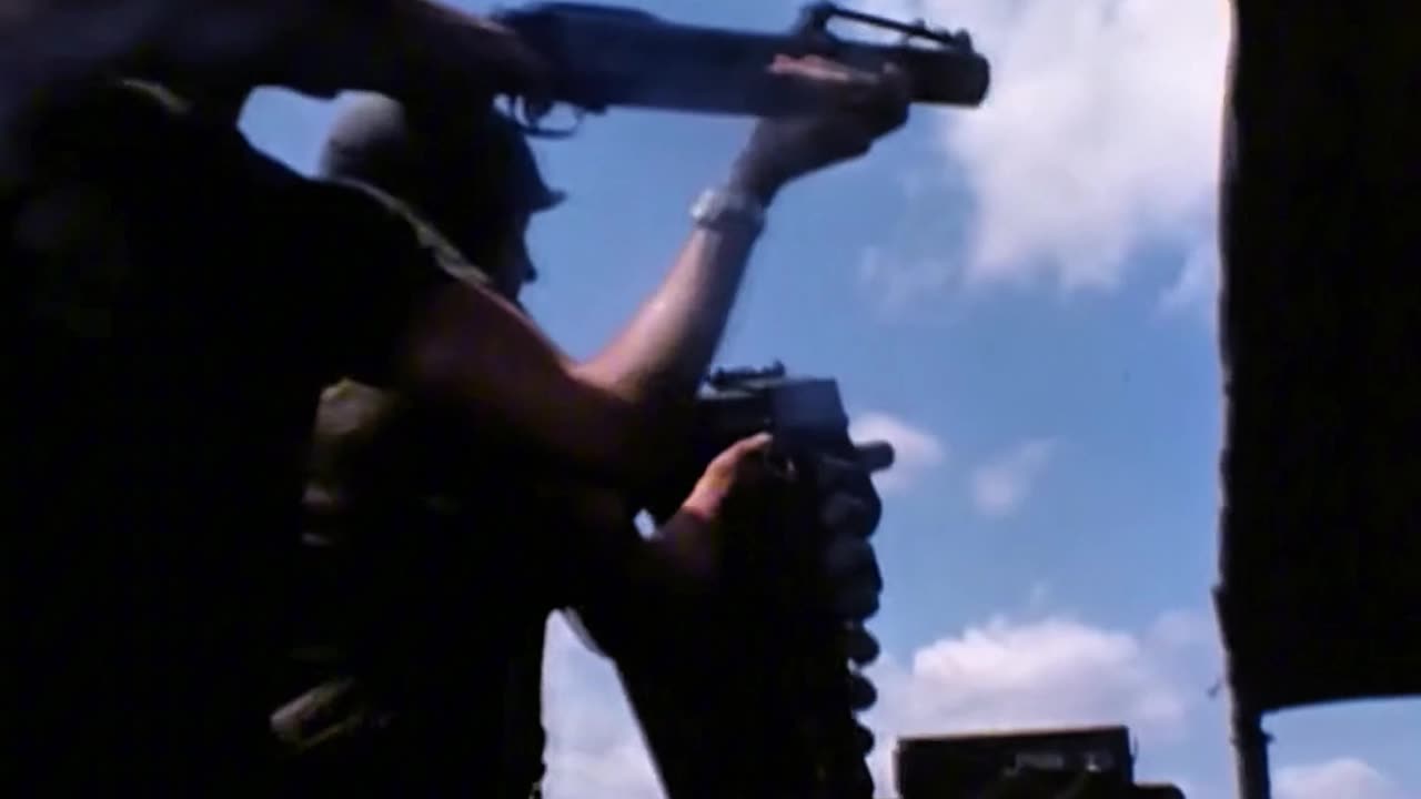 Honeywell Mark 18 hand-cranked 40mm Grenade Launcher in action on a PBR in March 1969