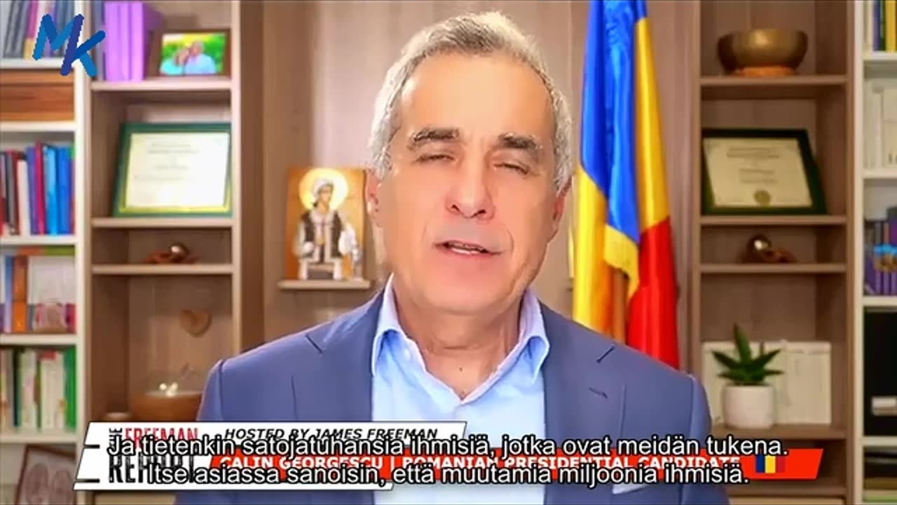 Hyllytetty Romanian presidenttiehdokas Calin Georgescu kertoo näkemyksiään maansa tilasta
