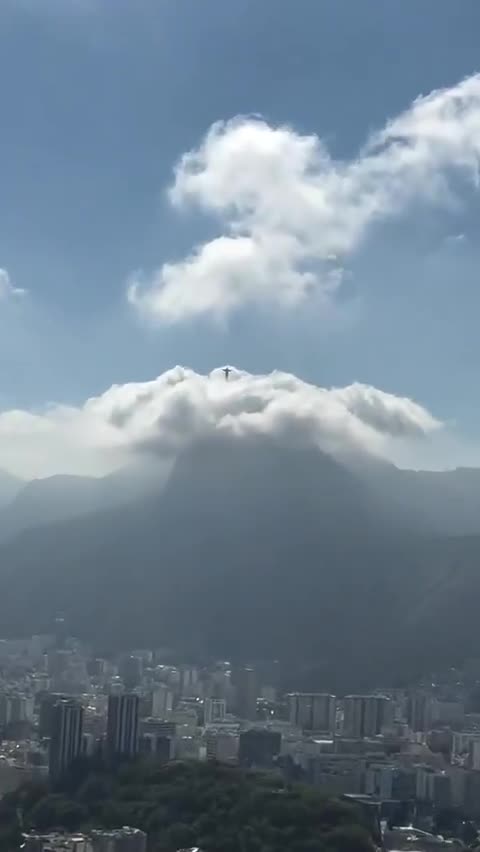 Christ the Redeemer above the clouds on Corcovado Mountain in Rio de Janeiro.