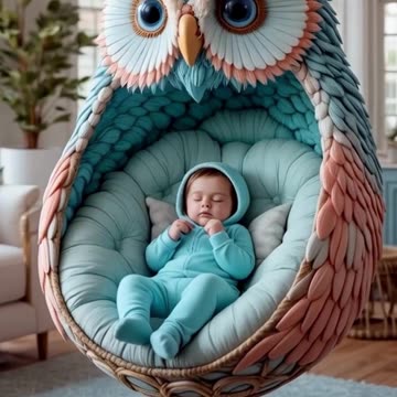 Adorable Baby Relaxing in a Magical Owl Chair! 🦉✨💙#Baby #OwlChair
