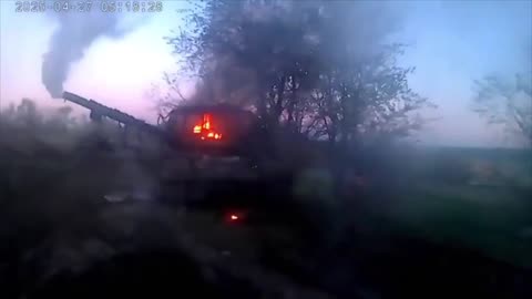 Russian Soldier Crashes After Being Startled by Exploding Tank
