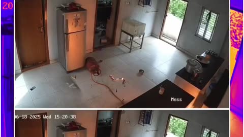 Miraculous Escape Caught on Camera: Gas Cylinder Blast Narrowly Misses Woman and Man
