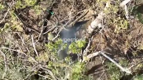 UAF drone dropped hit caused a missive RU munitions explosion