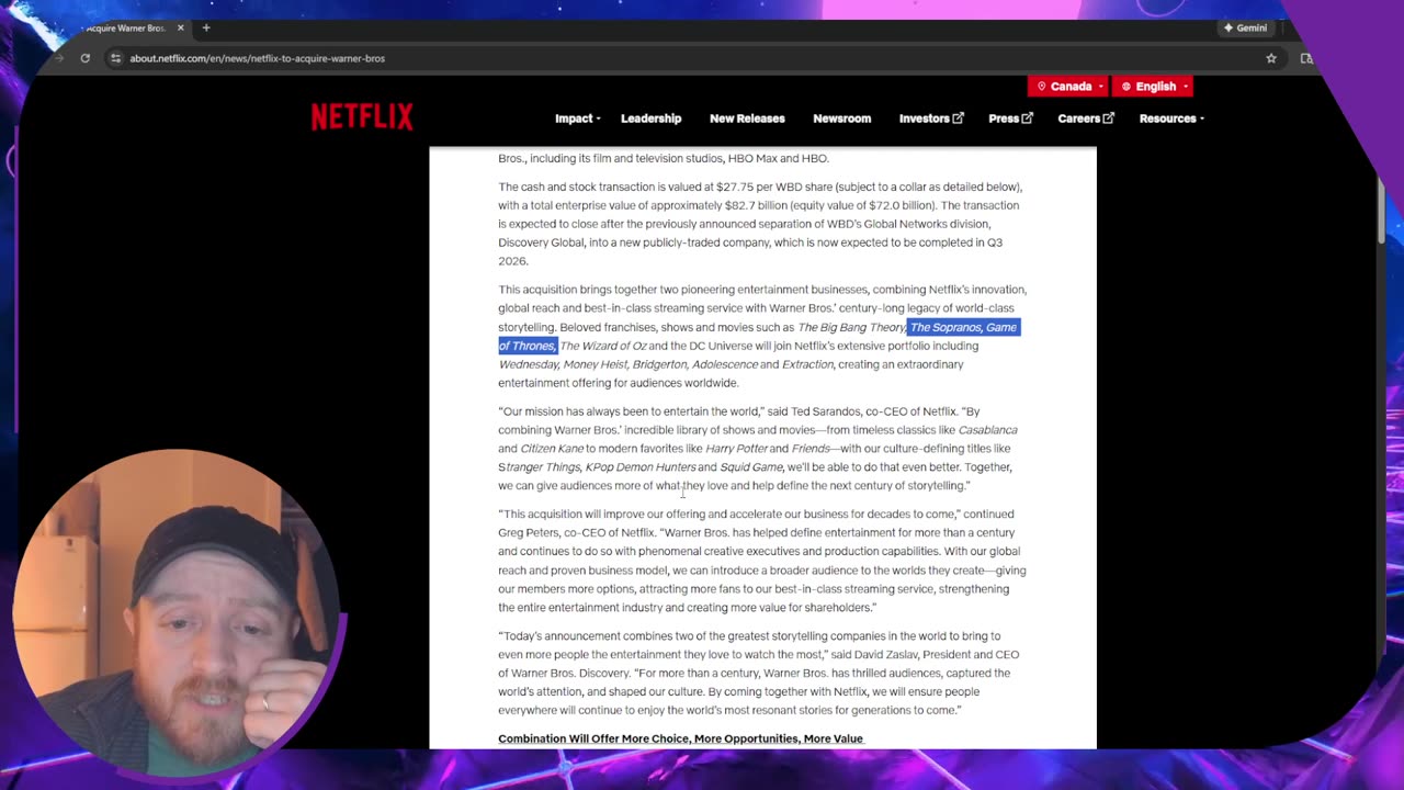 Netflix Purchasing Warner Brothers