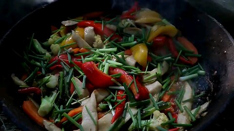 Yummy food again from Mushroom cooking with Mixed fresh vegetables for Eating delicious