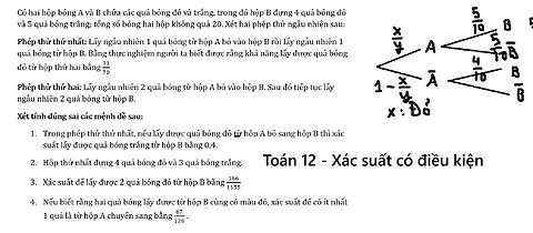 Toán 12: Xác suất có điều kiện: Có hai hộp bóng A và B chứa các quả bóng đỏ và trắng, trong đó