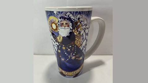 Mini-Vlog: Christmas Mug Santa 6" Tall Folk Art Coffee Latte Judith Ann Griffith 16oz EUC