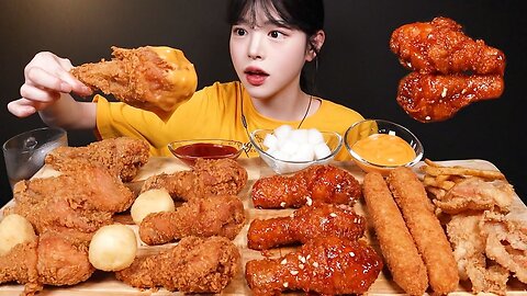 BBQ Golden Olive Chicken & New Bboomchi King Mukbang 🍗 | Hot Crispy Shrimp Stick ASMR