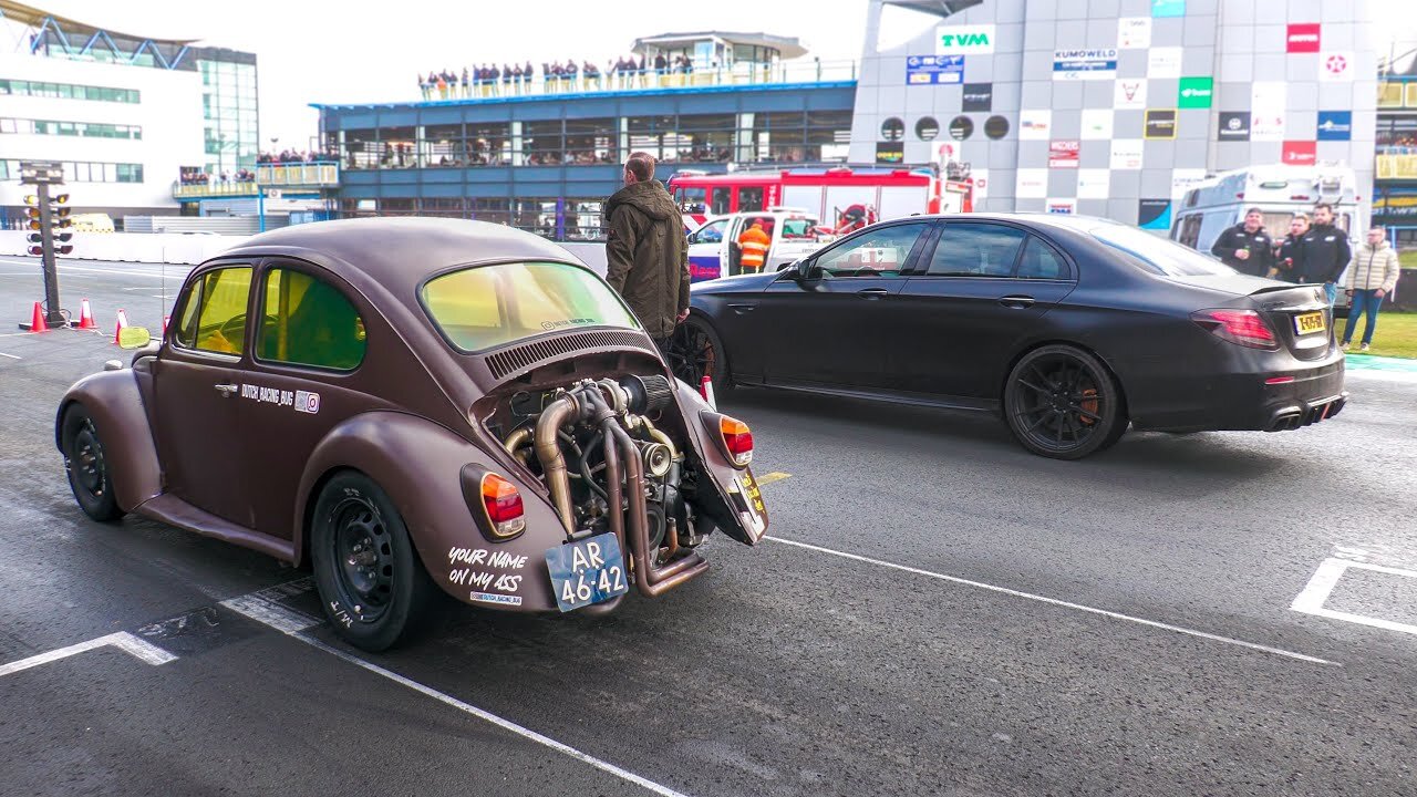 CRAZY 230HP Turbo VW Beetle | Drag Races, Start up, flames