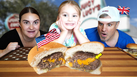 Brits Try American Juicy Lucy Burgers for the first time!