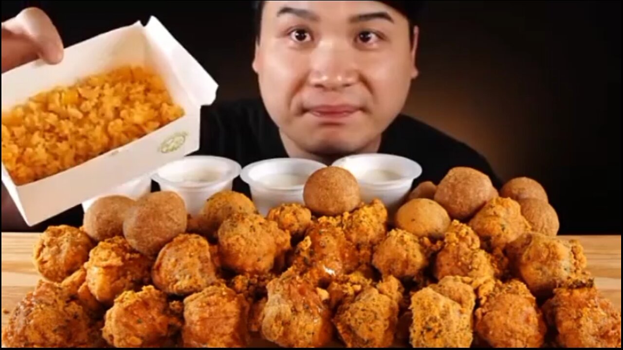 Fried chicken legs, cheese balls
