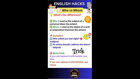 Who vs Whom - know all about it using example and trick #studyhacks123 #english #shorts #tricks
