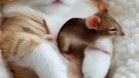 Unlikely Friendship – Cat and Mouse Sleep Together! 😻💤