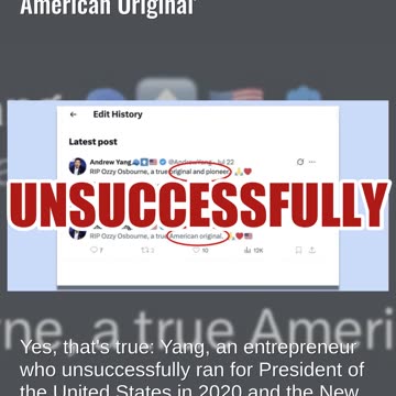 Fact Check: Andrew Yang DID Write On X That Ozzy Osbourne Was 'A True American Original'