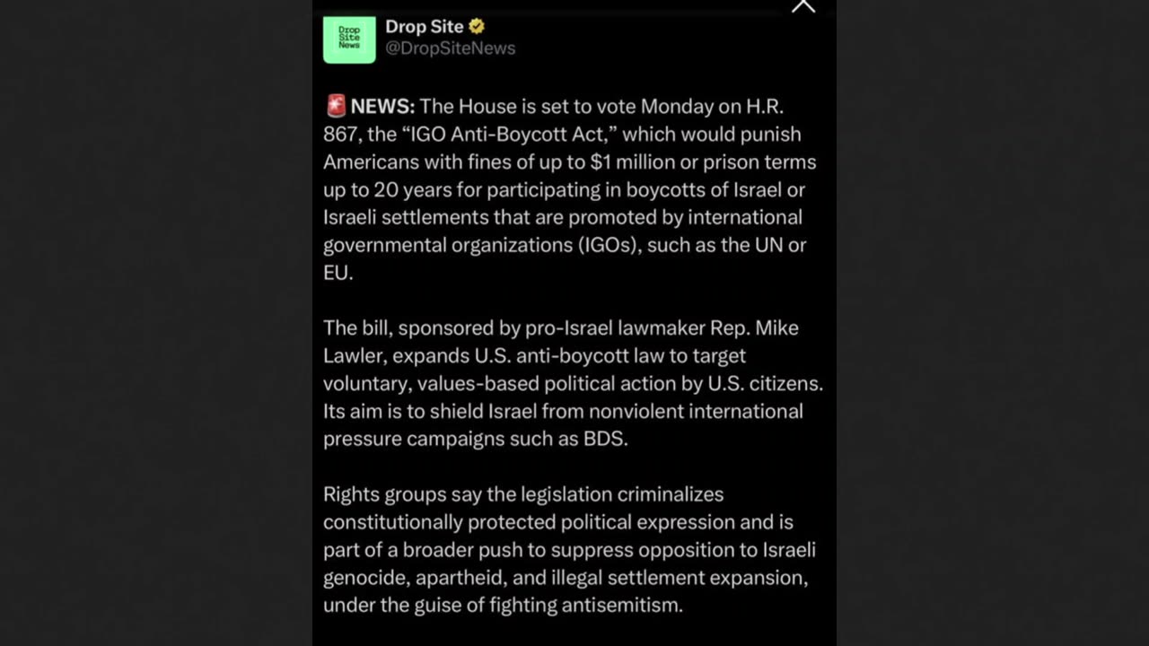 Boycott Israel...Face 20 Years? - H.R. 876 Anti Boycott Act is Dangerous