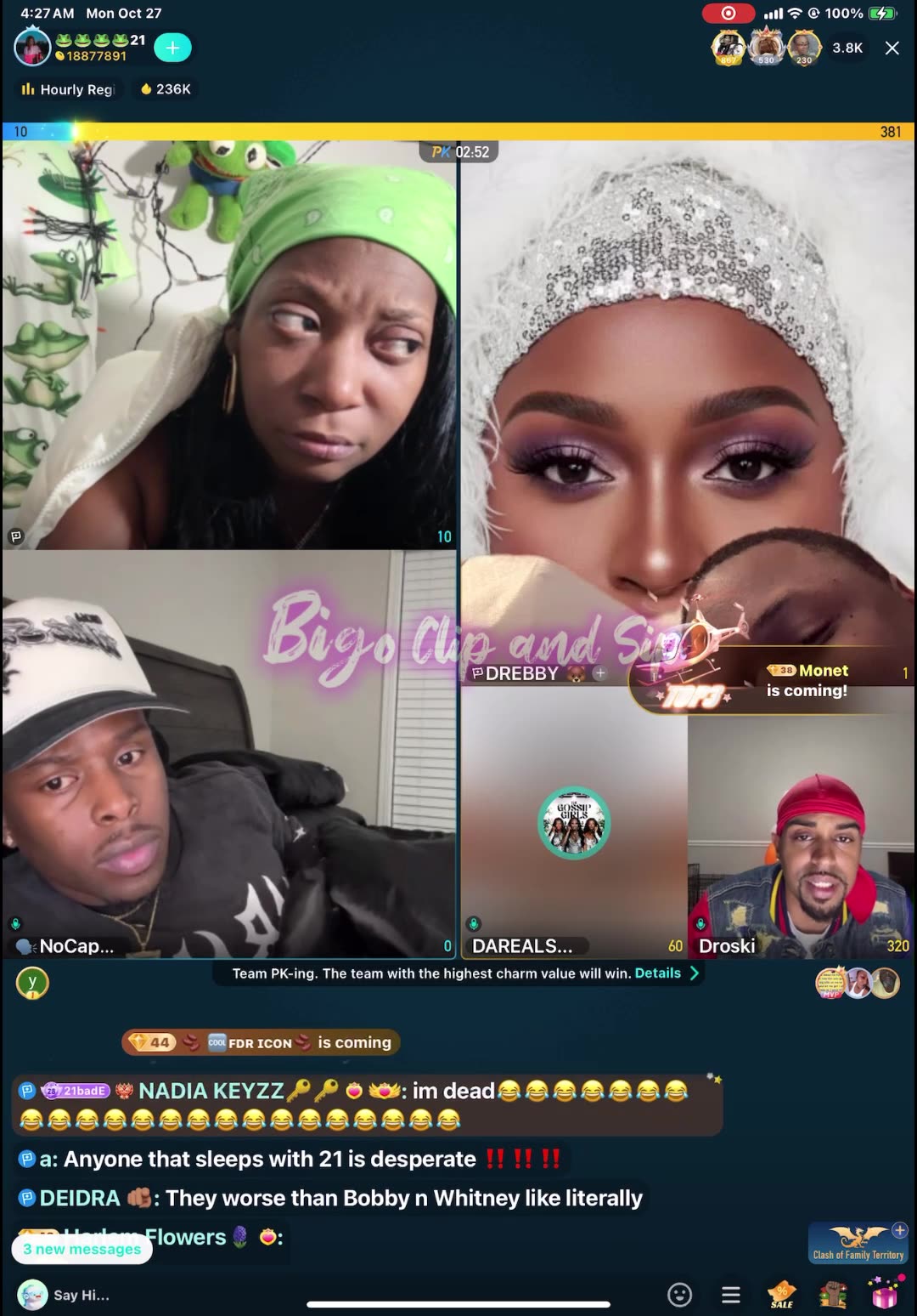 Team pk 21 Liyah NoCap DreBaby Mocha ft Droski vs Supa pt2 10/27/25 #bigoclipandsip