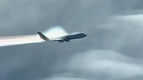 Boeing 747-8F making a shockwave flying near the speed of sound