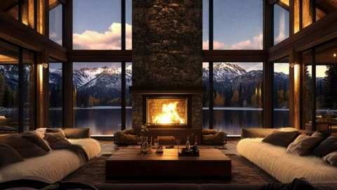 Mountain Sunset & Fireplace Glow 🌄🔥 | Cozy Ambience for Relaxation & Sleep
