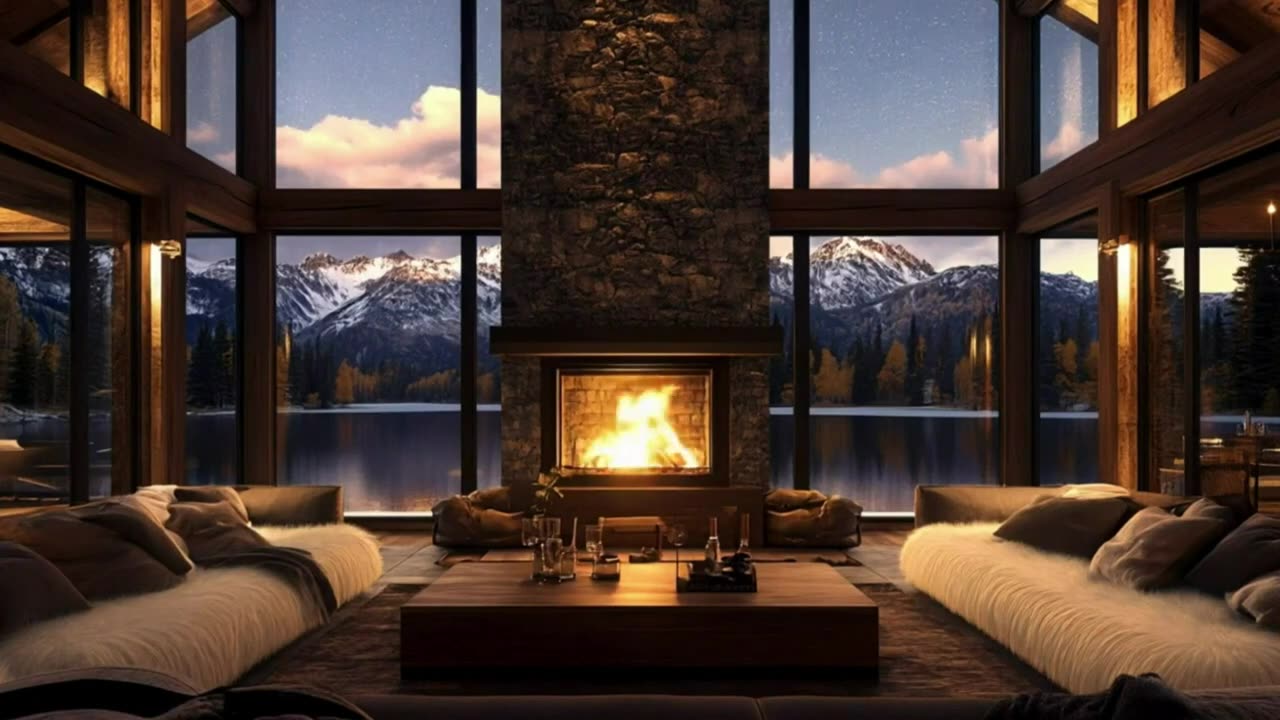 Mountain Sunset & Fireplace Glow 🌄🔥 | Cozy Ambience for Relaxation & Sleep
