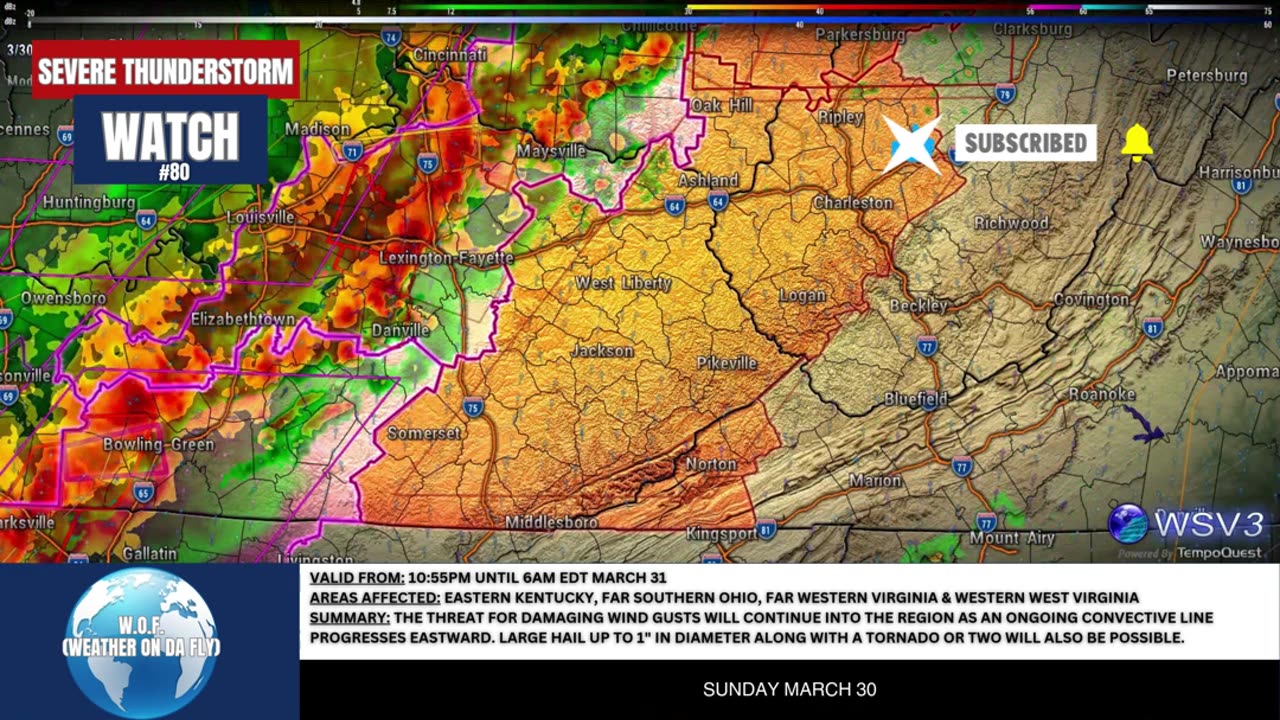 🌩️ Severe Thunderstorm Watch #80: KY, OH, VA &WV Overnight Threat! 3/30/25 #shorts #stormwatch