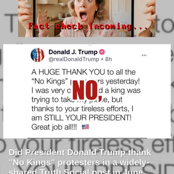 Fact Check: Trump Did NOT Post a 'Huge Thank You' to 'No Kings' Protesters