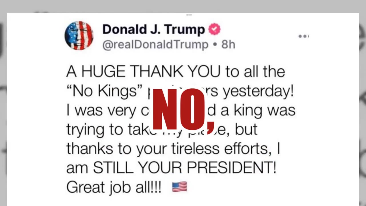 Fact Check: Trump Did NOT Post a 'Huge Thank You' to 'No Kings' Protesters