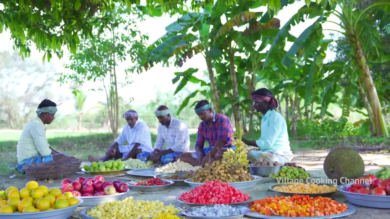 FRUIT SALAD | Colourful Healthy Fruits mixed salad recipe | Fruits Cutting and Eating in Village