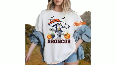 Denver Broncos Bluey Bingo Halloween Skeleton Pumpkin Shirt Teen
