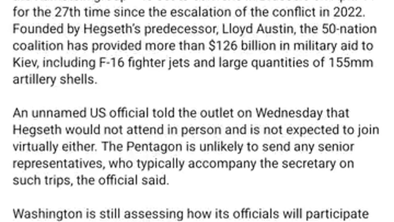 Pentagon chief Pete Hegseth will reportedly not attend the Ramstein group