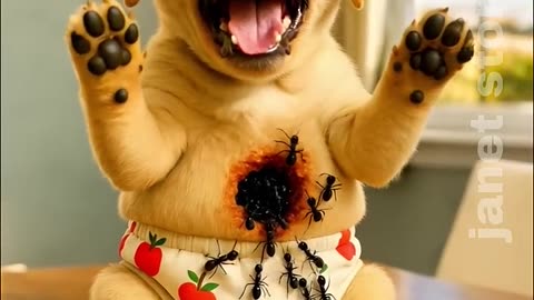 The cute dog ate ants along with the ice cream #ai #baby #dog 