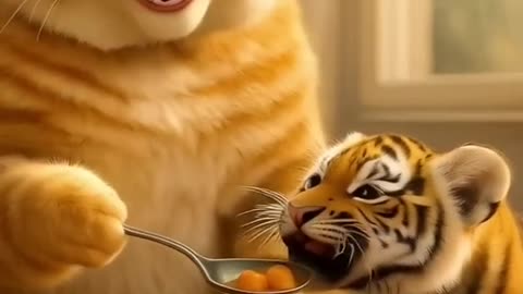 😱 Funny Animal Short Story ❤️🐯 Orange fat cat and baby tiger.