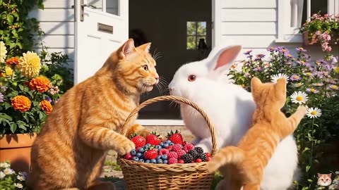 Mama Cat Trims Fur on the Farm and Makes Tiger Hat For Kittens At Home