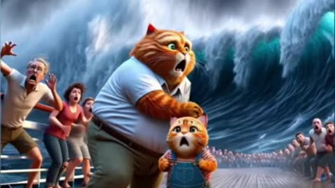 CUTE CAT AT THE TITANIC SINK#CAT#AI