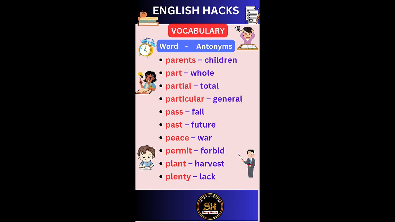 Most important daily use vocabulary with Antonyms 21 #studyhacks123 #vocabulary #english #shorts