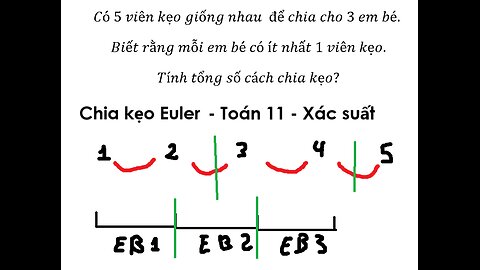 Toán 11: Chia kẹo Euler: Có 5 viên kẹo giống nhau để chia cho 3 em bé. Biết rằng mỗi em bé có ít