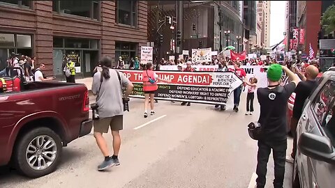 Anti-Trump protesters gathered in downtown Chicago on the Fourth of July.