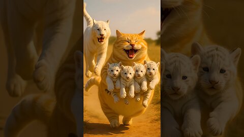 Ai animated orange cat funny cartoon video 😹💥 White tiger Cubs Taken by a Fat Cat!?