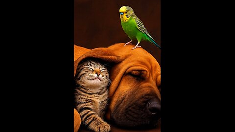 The cat, the dog, and the bird — ultimate chill mode!