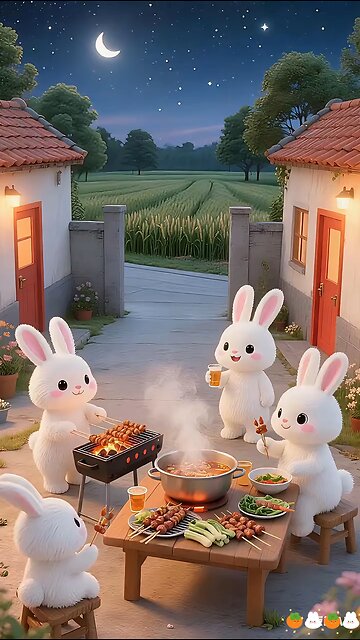 Rabbit taking dinner on holiday ai generated video