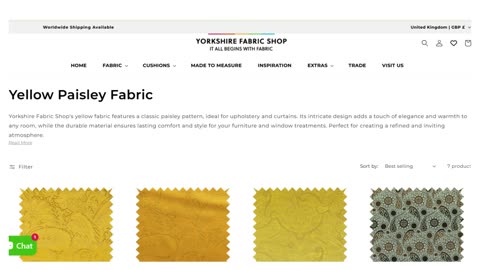 Yellow Colour Paisley Fabric at Yorkshire Fabric Shop