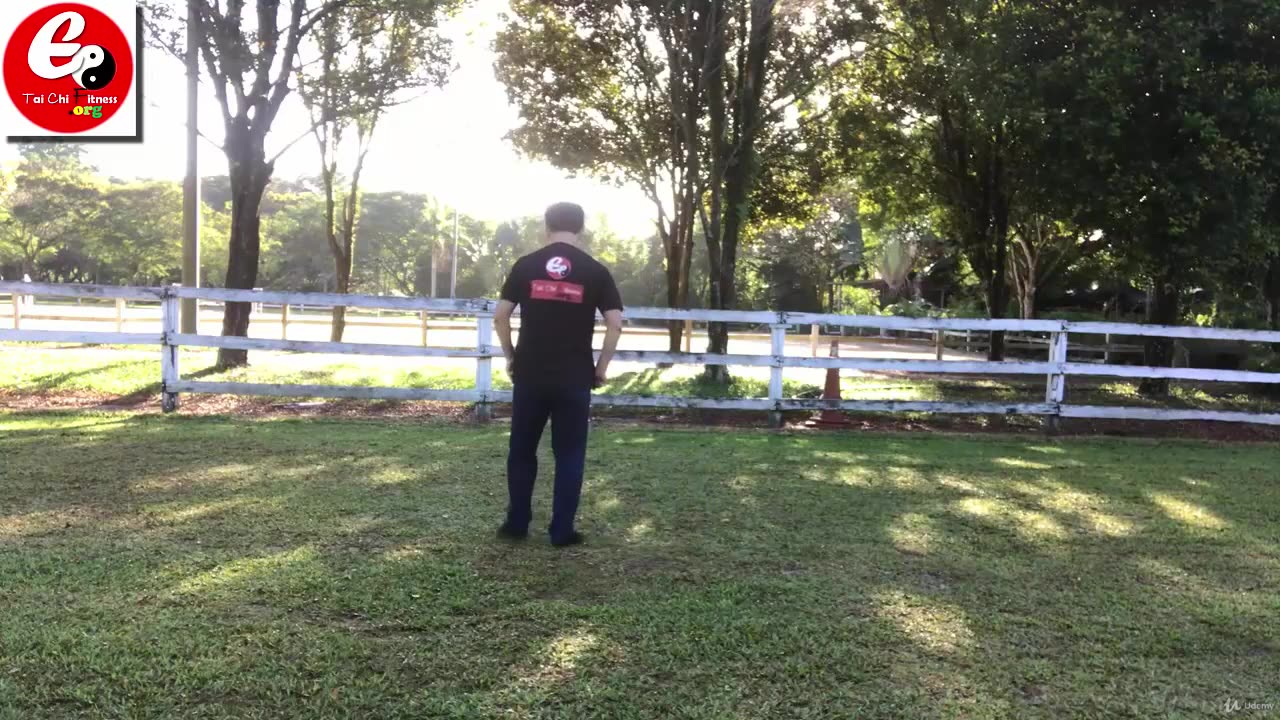 Aerobic Tai Chi Workout-036-Leap Turning with Left Side Backward Throwing
