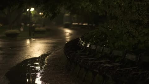 10 Hours of Calming Gentle Rain in a Peaceful Old Park at Night – Relaxing Sleep Sounds