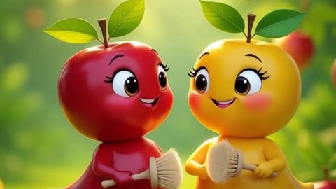 🍎🍋 “Happy Fruits Dancing in the Garden | Cute Apple #CuteAnimation #HappyFruits #AppleAndLemon #