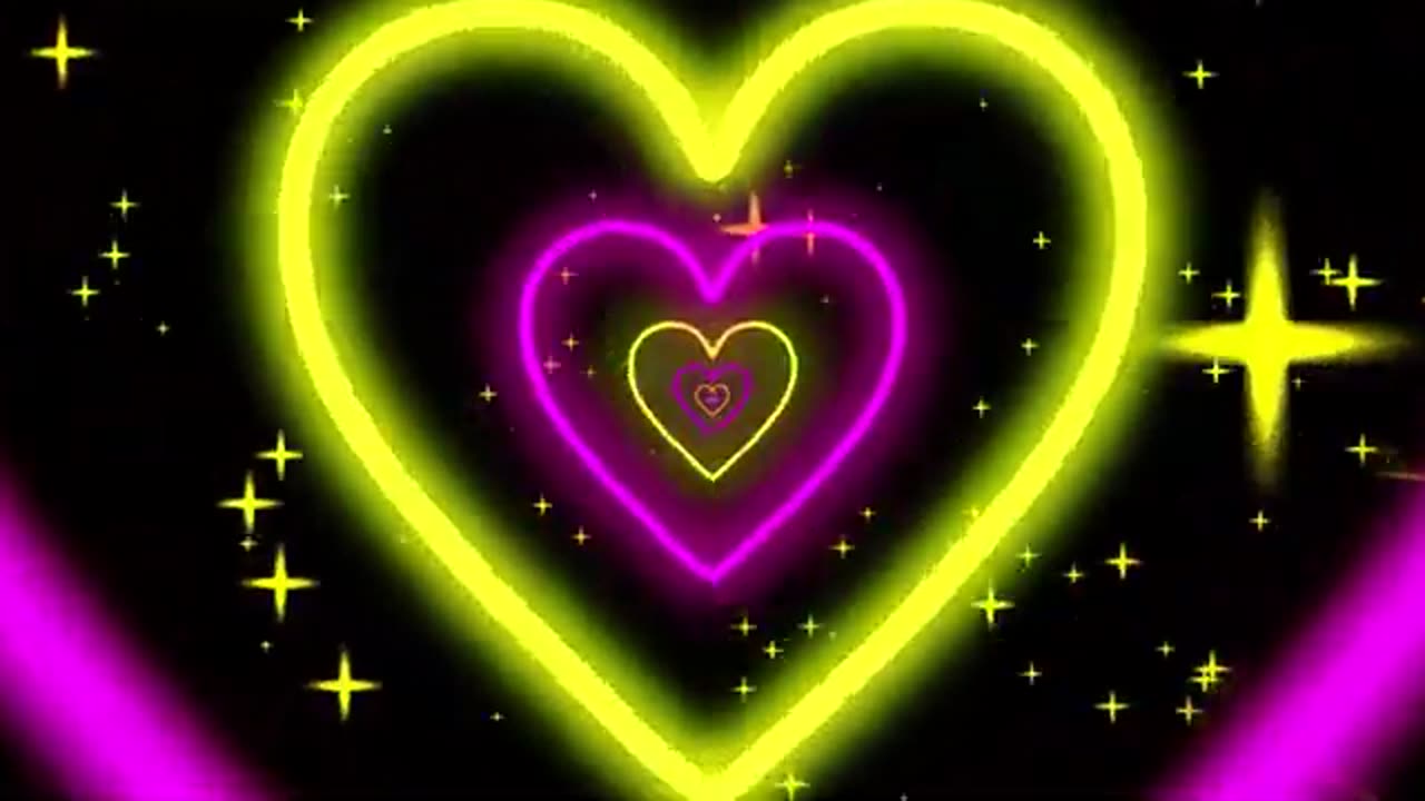1144. 7 Hours Neon led lights Heart Tunnel Particles Heart Background