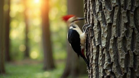 Extreme Close-Up: Woodpecker's Beak vs. Tree Bark Showdown
