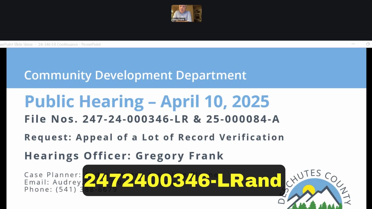 Public Hearing Appeal of a Lot of Record Verification