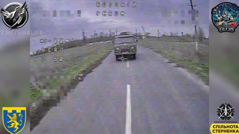Ukrainian Drones Ambushing Russians By Hiding By the Roadside